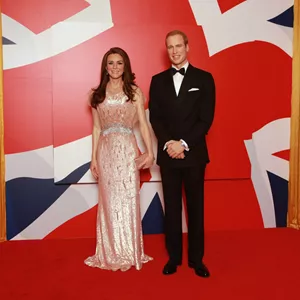 Kate Middleton wax figure wears Jenny Packham gown and stands next to Prince William at Madame Tussauds Blackpool