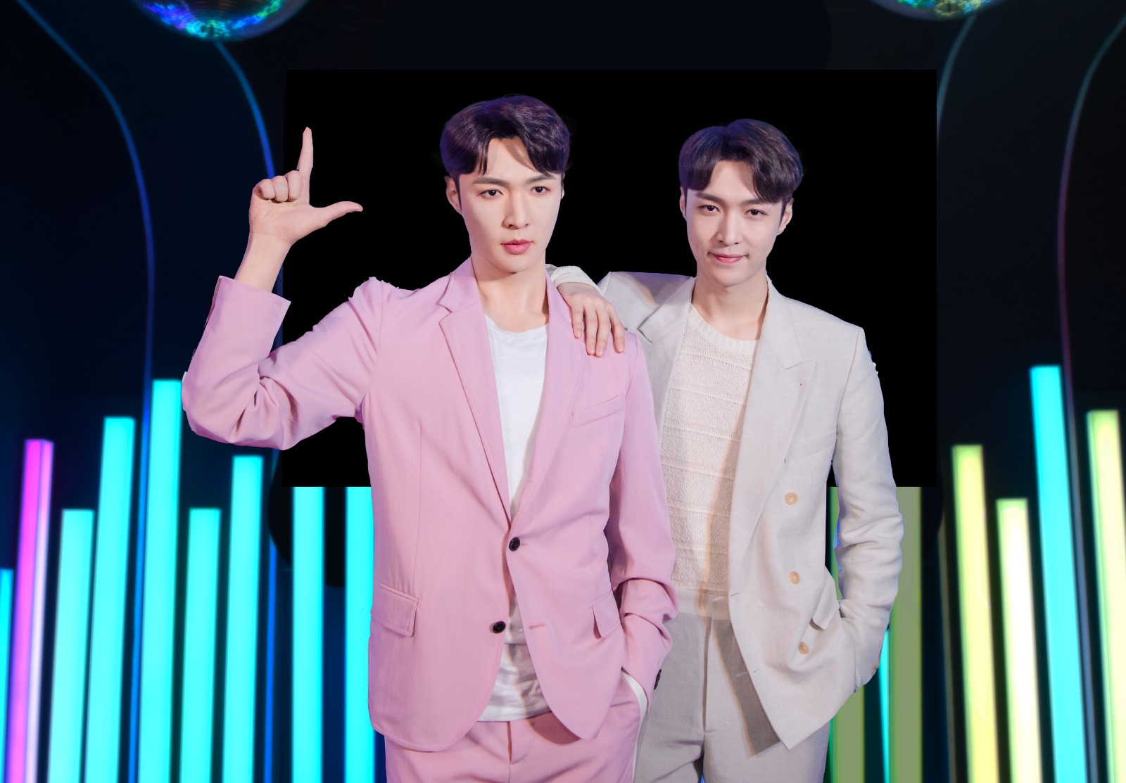 Lay Zhang with his wax twin at Madame Tussauds Singapore